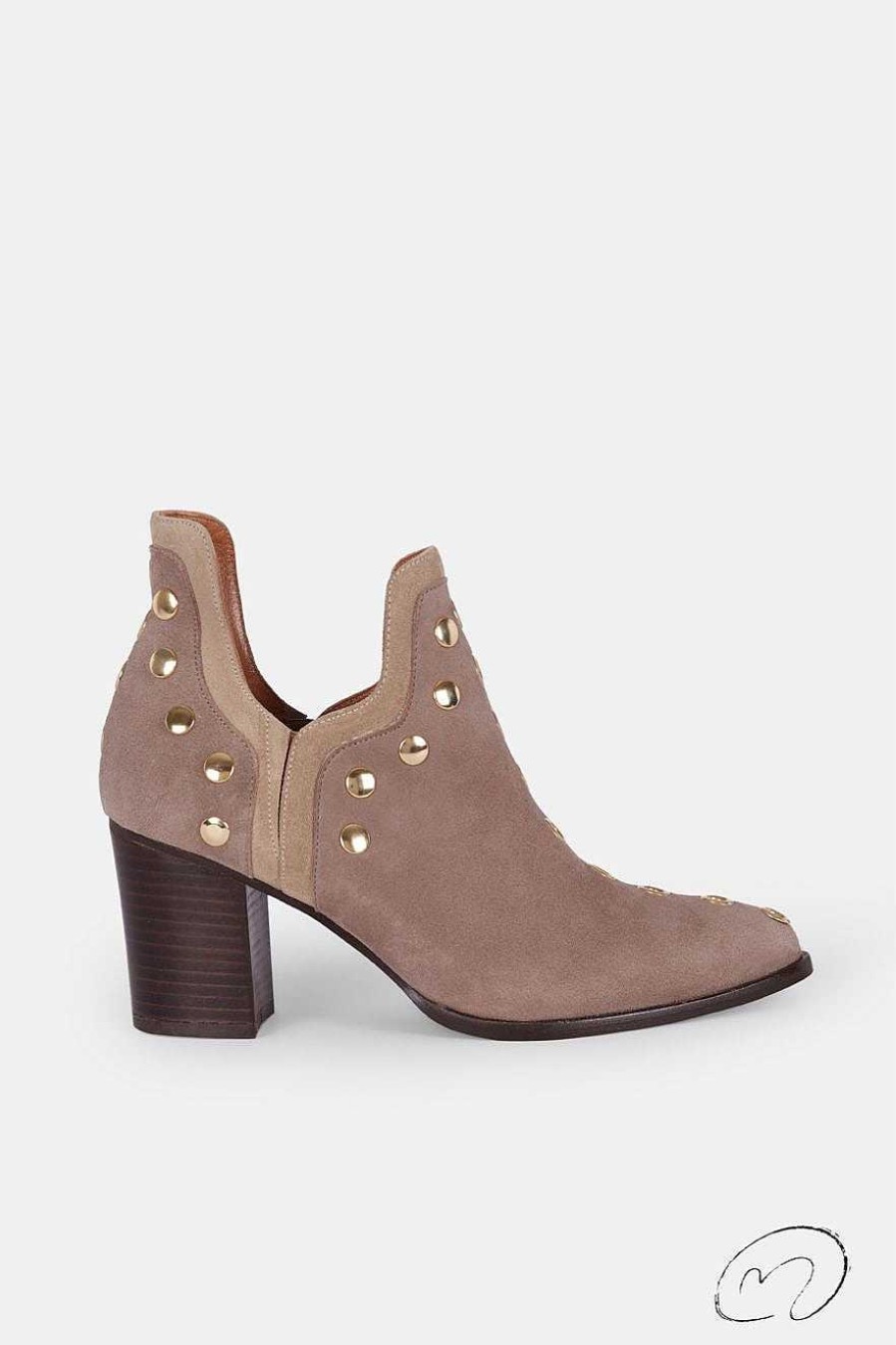 Micuir Punky Boots | Punky Boots Ante Beige Con Tacon Tachas Oro 7Cm