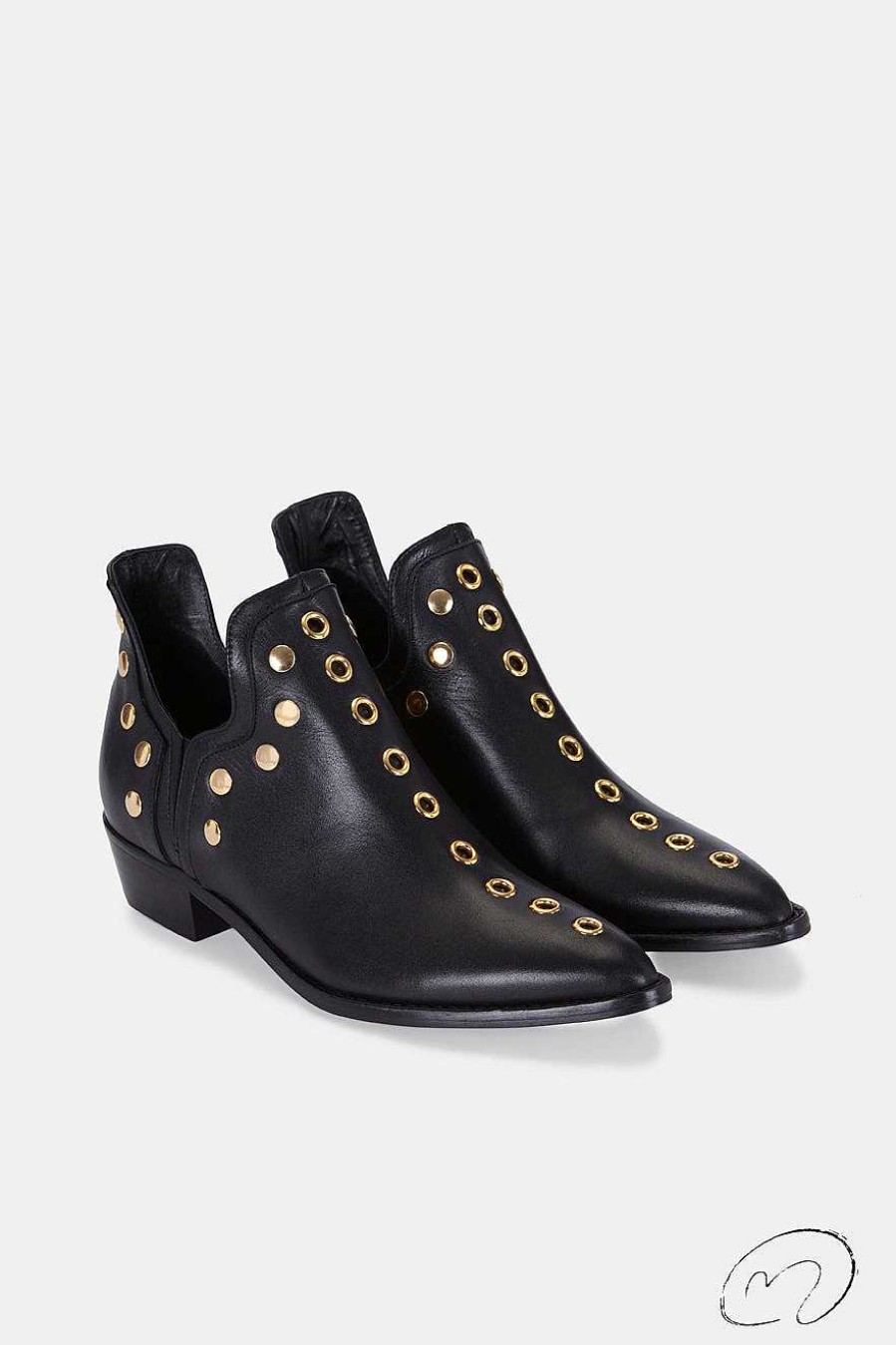 Cuadrado Punky Boots | Punky Boots Negras Tachas Doradas 4Cm