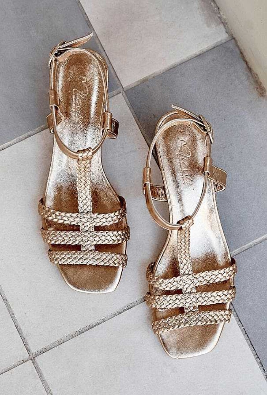 Micuir Sandalias Tacon Midi | Kora Trenzada Oro 3.5Cm