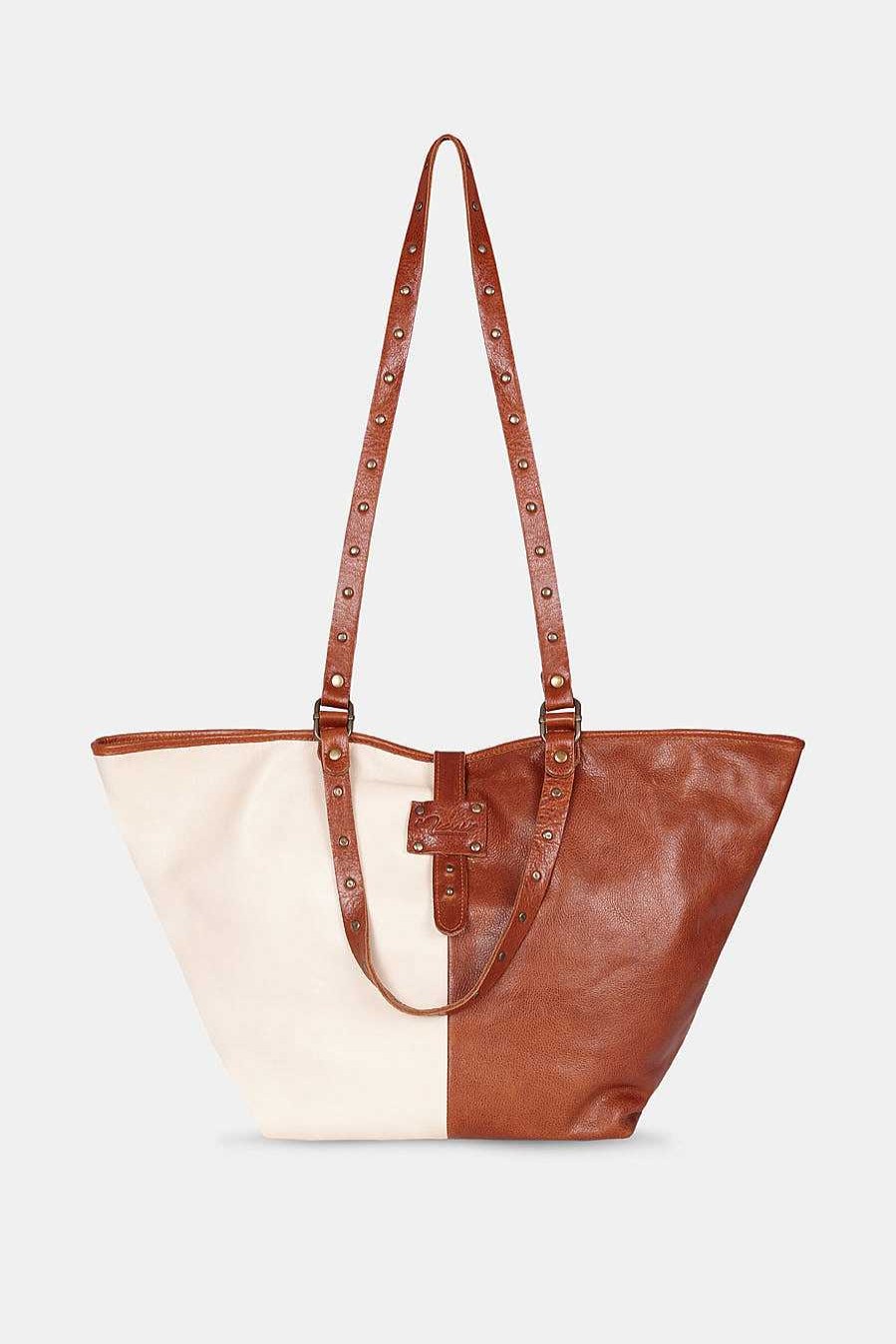 Micuirstore Bolsos Grandes | Capazo Bicolor Crema Y Cuero