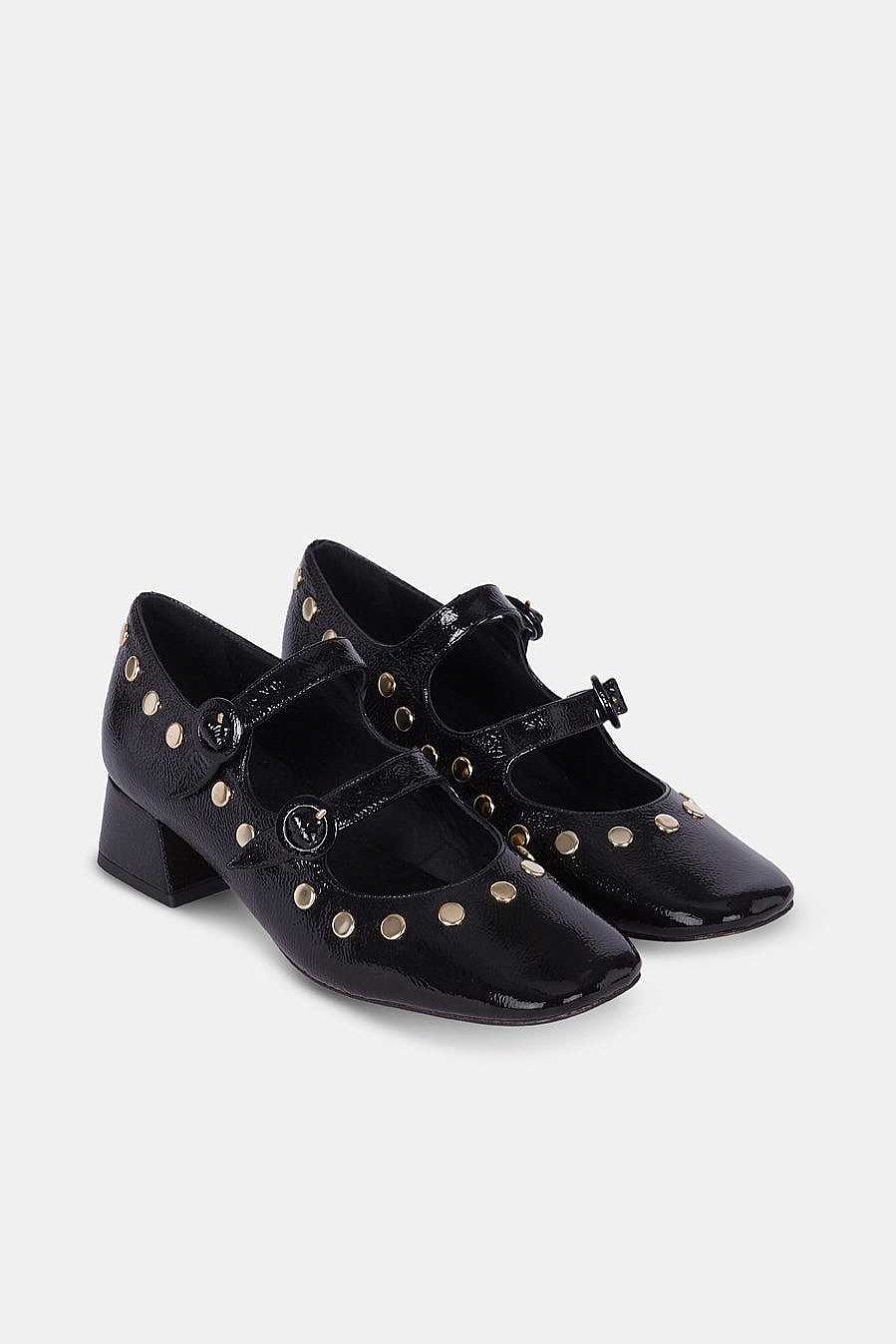 Micuir Bailarinas | Spiga Charol Negro Tachas 4Cm