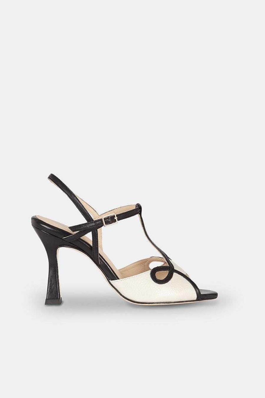 Micuir Sandalias Tacon | Mia Blanco Y Negro 9Cm